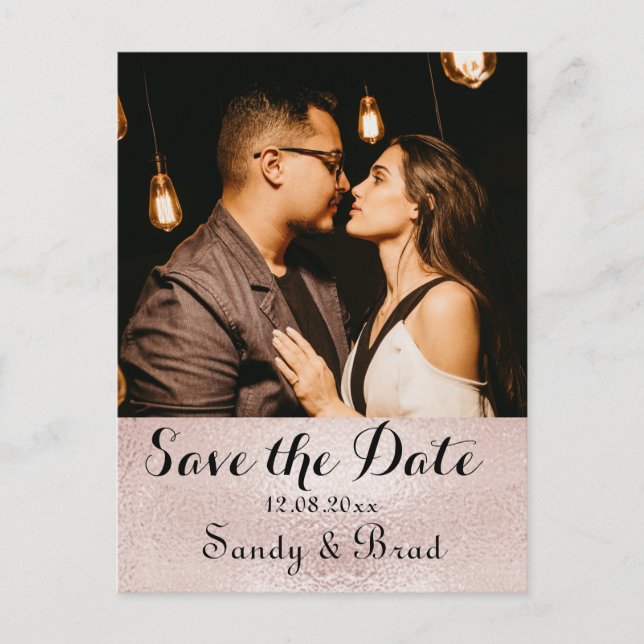 Postal Elegante Rosa moderno foto de oro Save Date Boda (Anverso)