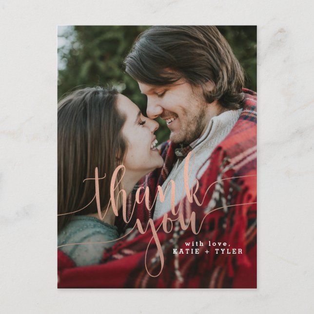 Postal Elegante Rosa Oro Gracias (Anverso)