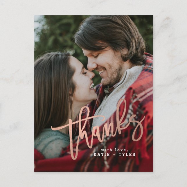 Postal Elegante Rosa Oro Gracias (Anverso)