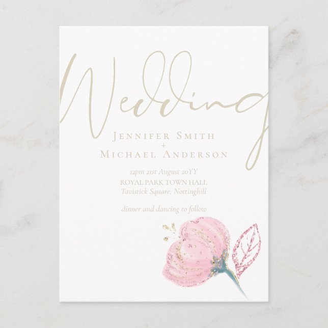 Postal Elegante Rosa Oro Moderno Boda Sparkle (Anverso)