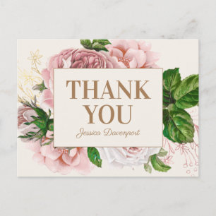 Postal Elegante rosa pálido floral vintage agradecimiento