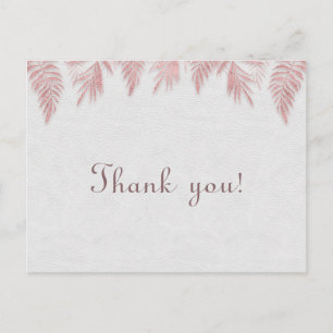 Postal Elegante Rosa Palm Leaves de Oro Boda Gracias