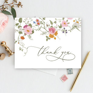 Postal Elegante Rosa Pastel Boho Wildflower Gracias