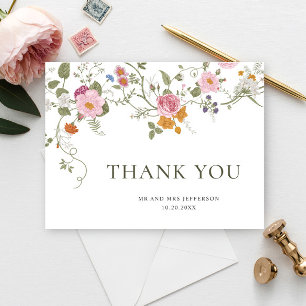 Postal Elegante Rosa Pastel Boho Wildflower Gracias