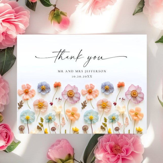 Postal Elegante Rosa Pastel Boho Wildflower Gracias (Subido por el creador)