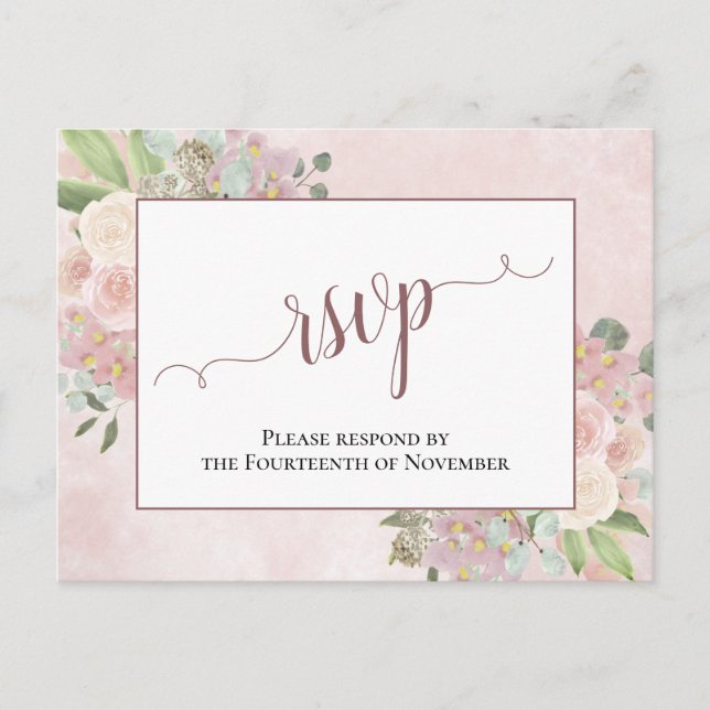Postal Elegante Rosa Polvoriento Watercolor Floral Weddin (Anverso)