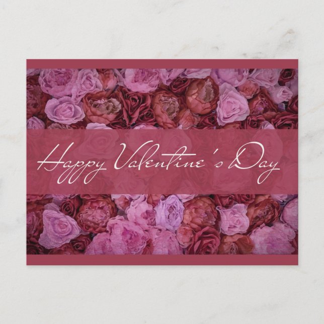 Postal Elegante Rosa Rojo Floral Feliz Día de San Valentí (Anverso)