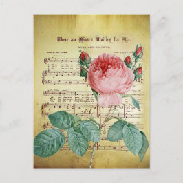 Postal Elegante Rosa Vintage Antiguo Sheet Music Notes