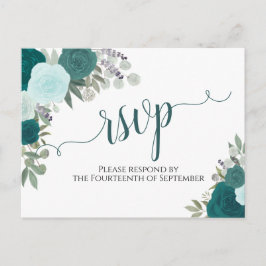 Postal Elegante Rosas de acuarela Verde azulada Boda RSVP