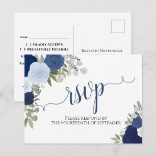 Postal Elegante Rosas de color azul casero matrimonio RSV
