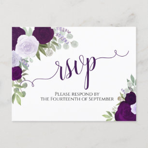 Postal Elegante Rosas de color morado matrimonio RSVP