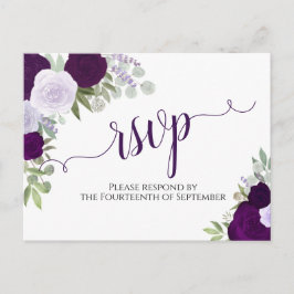Postal Elegante Rosas de color morado matrimonio RSVP