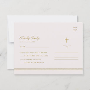 Postal Elegante RSVP de Bautizo Religioso en Oro