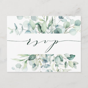 Postal Elegante RSVP de Boda con Follaje Verde