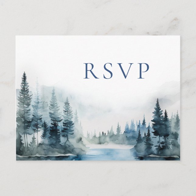Postal Elegante RSVP de boda de montañas forestales en ac (Anverso)