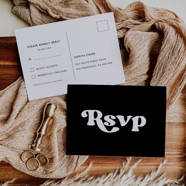 Postal Elegante RSVP de boda en blanco y negro retro (Subido por el creador)