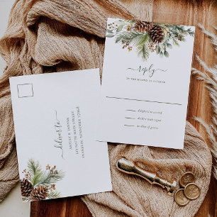 Postal Elegante RSVP de Vegetación de Pino Invernal