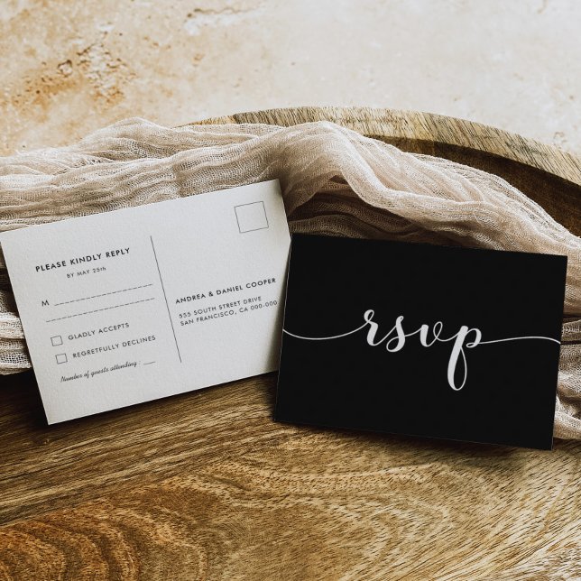 Postal Elegante RSVP en blanco y negro (Subido por el creador)