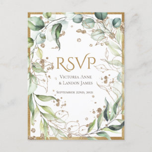 Postal Elegante RSVP Purpurina de Oro de Verdor Rústico