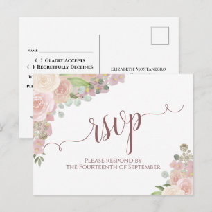 Postal Elegante Rubor color de agua rosada Boda floral RS