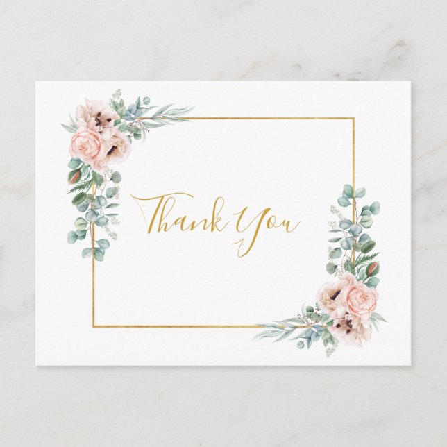 Postal Elegante Rubor Floral | Boda Gracias Postcard (Anverso)