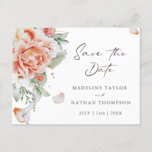 Postal Elegante Rubor Peach Floral Save the Date