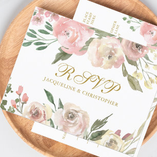 Postal Elegante Rubor Pink Gold Floral Wedding RSVP