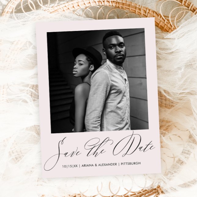 Postal Elegante Rubor Script Photo Wedding Guardar la fec (Subido por el creador)