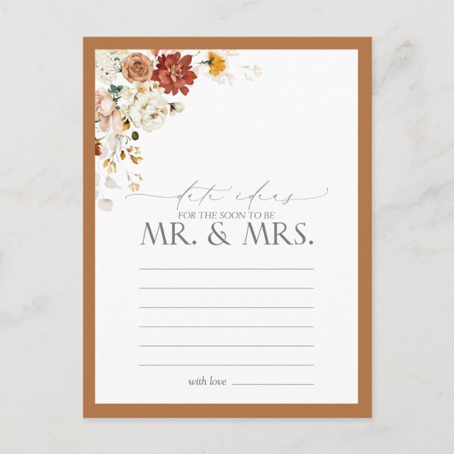Postal Elegante Rust Naranja acuarela Floral Date Ideas (Anverso)