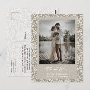 Postal Elegante Rustica Encaje Foto Beige Agradecimiento