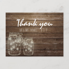 Postal Elegante Rústico Mason Jar Lights Gracias Postcard