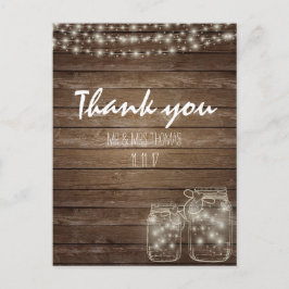 Postal Elegante Rústico Mason Jar Lights Gracias Postcard