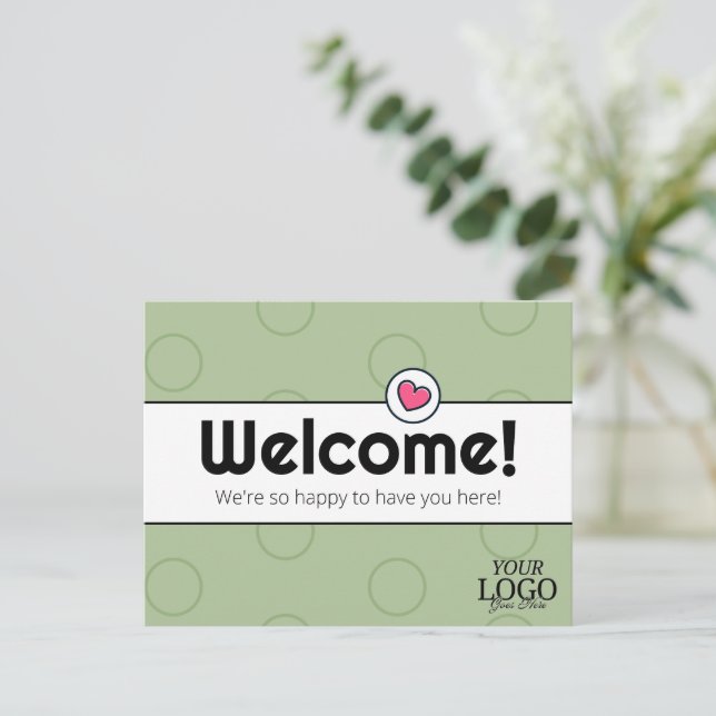 Postal Elegante Sage Green Business Welcome (Anverso de pie)