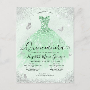 Postal Elegante Sage Green Silver Purpurina Gown Quincean