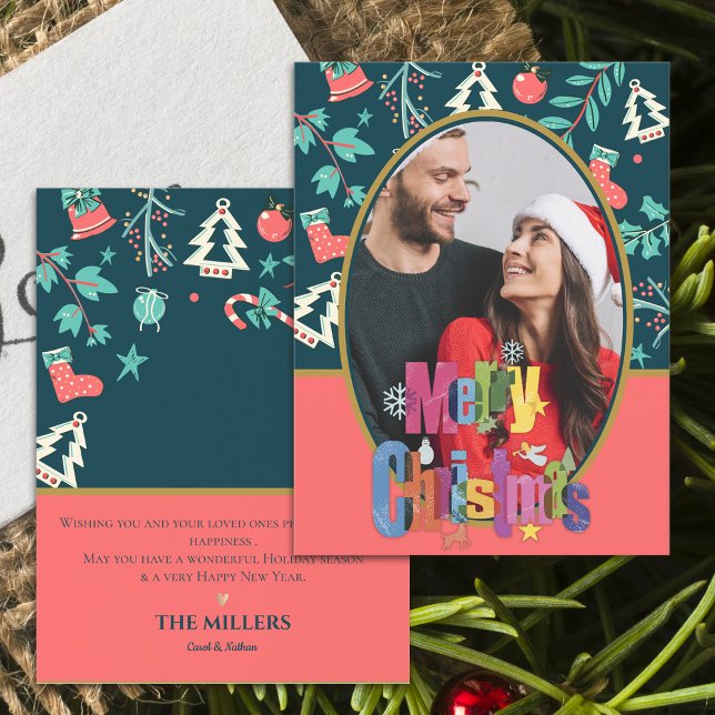 Postal Elegante saludo de fotos de navidad verde oscuro (Elegant Dark Green Merry Christmas Photo Greeting Postcard)