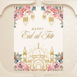 Postal Elegante saludo floral Eid al-Fitr