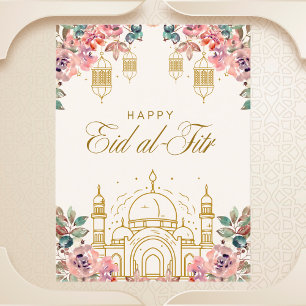 Postal Elegante saludo floral Eid al-Fitr