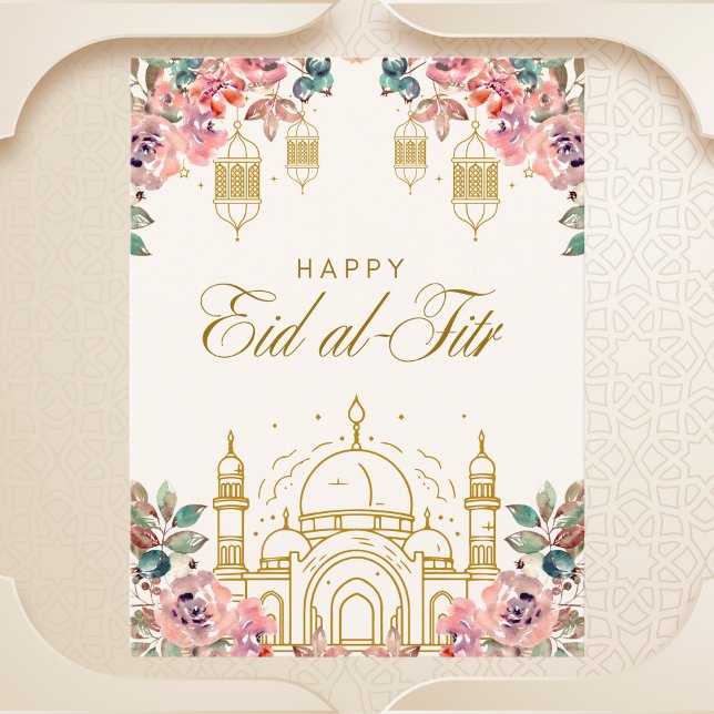 Postal Elegante saludo floral Eid al-Fitr (Subido por el creador)