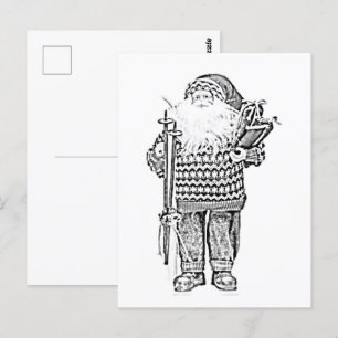 Postal Elegante Santa en suéter festivo, boceto navideño