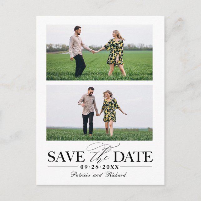 Postal Elegante Save The Date de Boda Collage de 2 Fotos (Anverso)