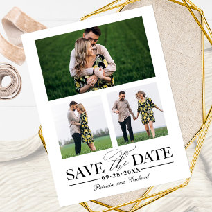 Postal Elegante Save The Date de Boda con 3 Fotos en Cola