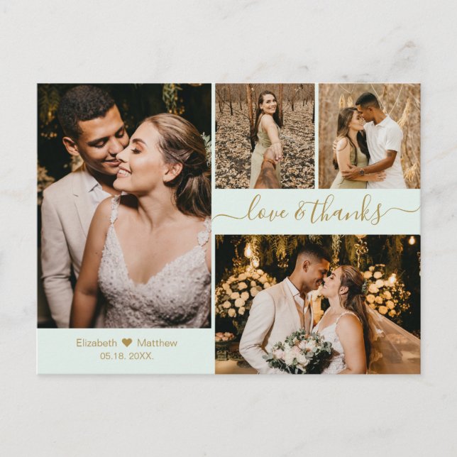 Postal Elegante Script 4 Boda Collage de fotos Gracias P (Anverso)