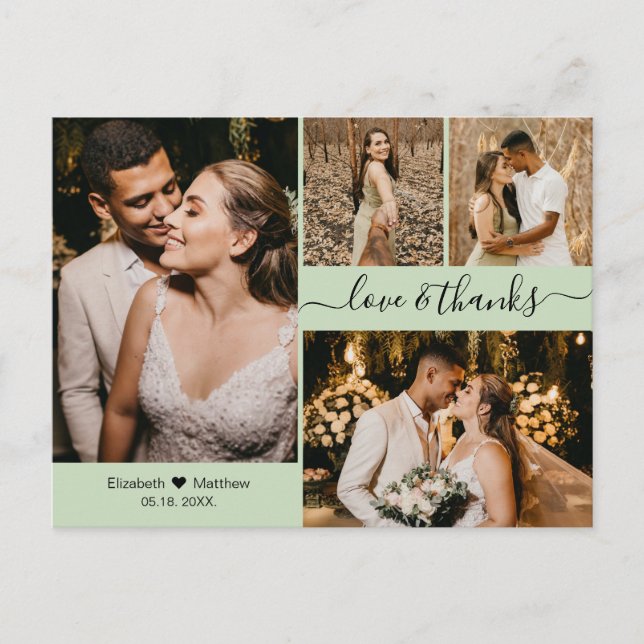 Postal Elegante Script 4 Collage de fotos Boda Gracias (Anverso)