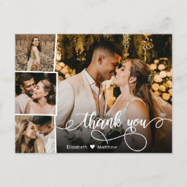 Postal Elegante Script 4 Collage de fotos Boda Gracias