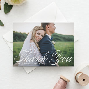Postal Elegante Script Boda de fotos horizontal Gracias