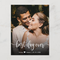 Elegante Script Boda Foto Gracias Postcard