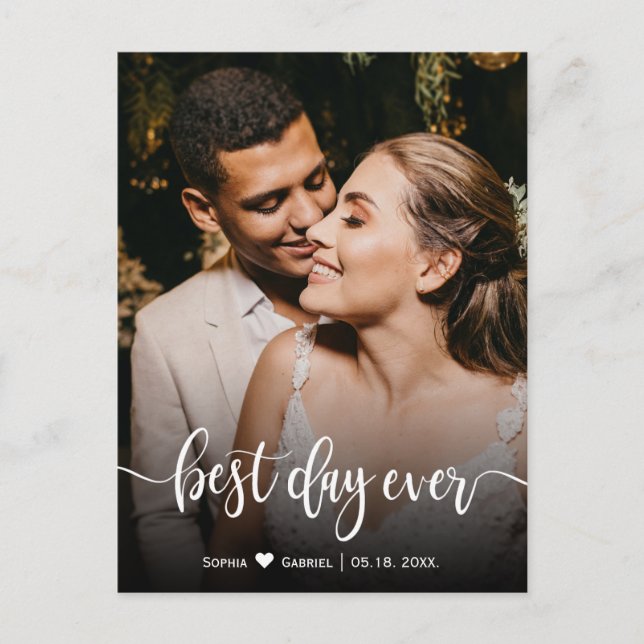 Postal Elegante Script Boda Foto Gracias Postcard (Anverso)
