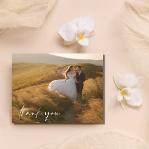 Postal Elegante Script Budget Photo Boda Gracias