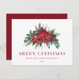 Postal Elegante Script Floral Poinsettia Feliz Navidad