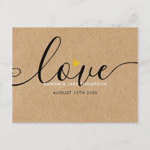 Postal Elegante Script Gold Heart Gracias Rustic Kraft